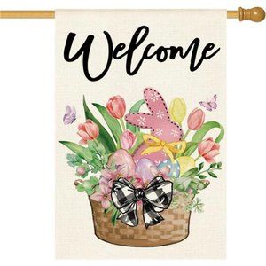 Easter House Flag 28x40 Inch Double Sided Outside, Tulip Easter
